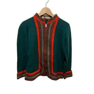Vintage sweater wool Robert Markie of Scotland cardigan green and red